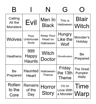 Halloween Music Bingo Card