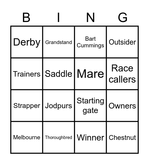 MELBOURNE CUP 2021 Bingo Card