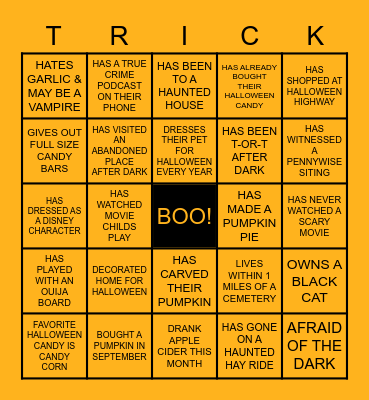 ANIMAL CARE HALLOWEEN BINGO Card