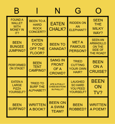 HAVE YOU EVER? BINGO Card