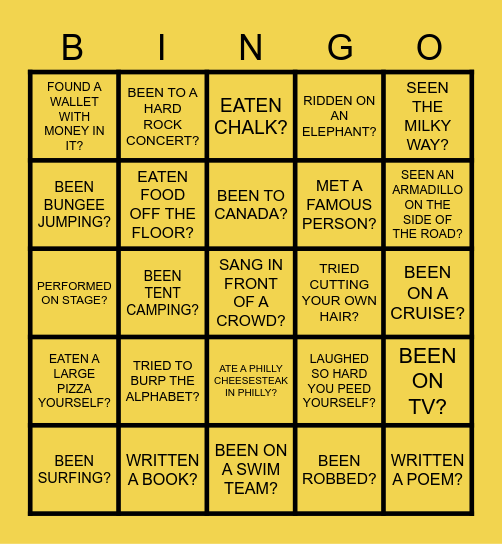 HAVE YOU EVER? BINGO Card