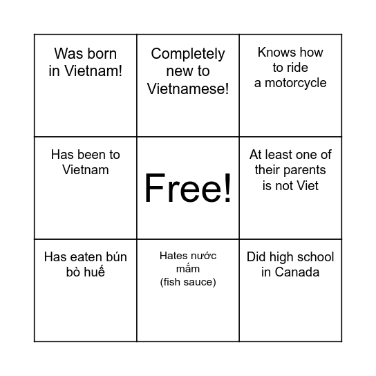 VIE100H1 Bingo Sheet Bingo Card