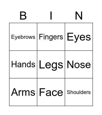 PARTS OF BODY Bingo Card