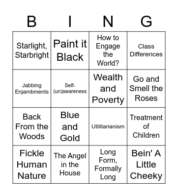 Victorian Literature Bingo Card