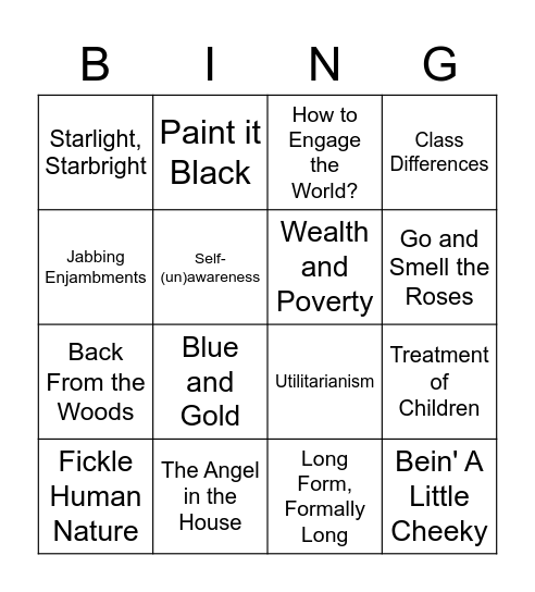 Victorian Literature Bingo Card