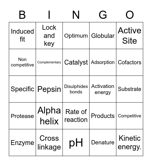 Enzymes Bingo Card