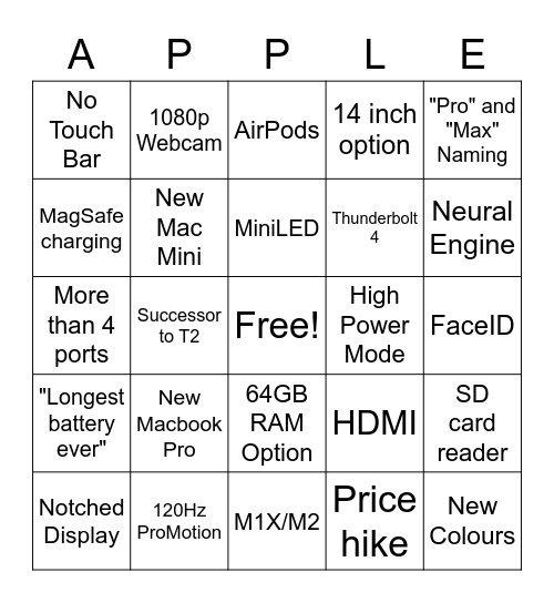 Apple Event 18 October Bingo Card