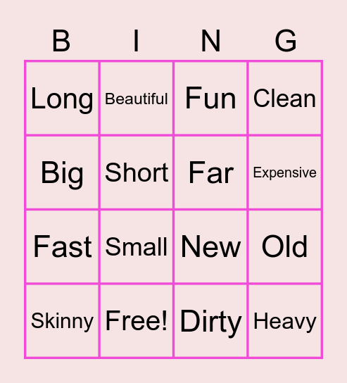 Adjective Bingo Card