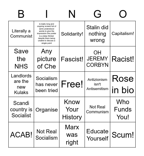 Wannabe Commie Bingo - IEA Edition Bingo Card