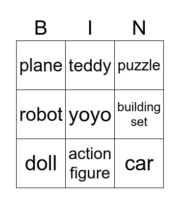 Toys! Bingo Card