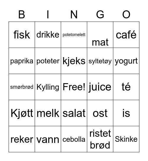 Comida y bebida Bingo Card