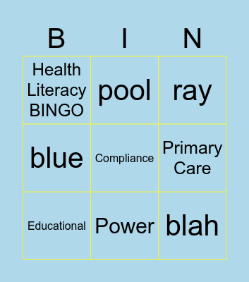 Health Literacy Bingo Card