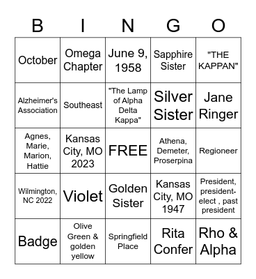 SC ALPHA DELTA KAPPA BINGO Card