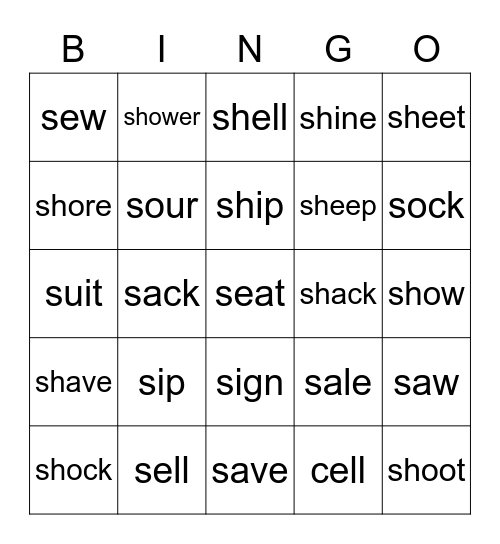 Minimal Pairs Bingo Card