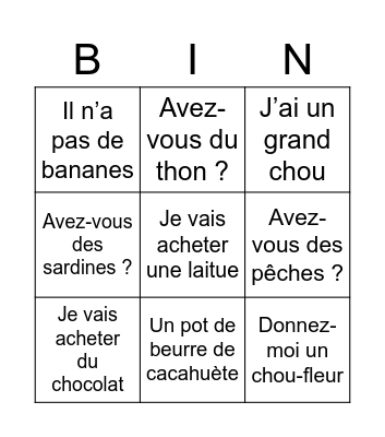 On fait des courses ! Bingo Card