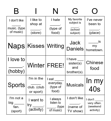 What do we have in common? Bingo Card