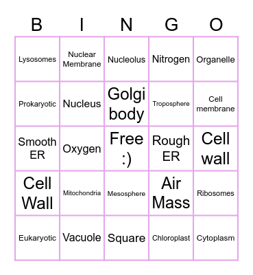 Organelles Bingo Card