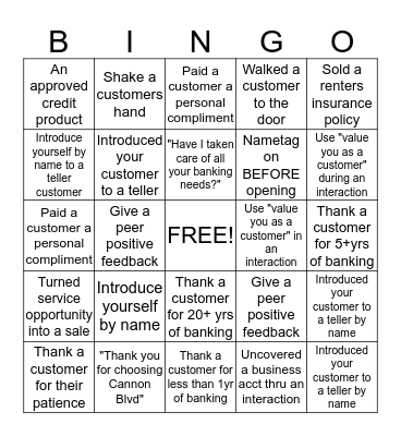 Banker Bingo Card