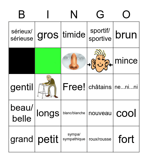 Bien Dit 1 Chapitre 3 Vocabulary/Grammar 1 Bingo Card