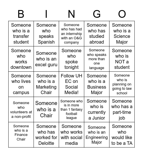 Networking Bingo Card