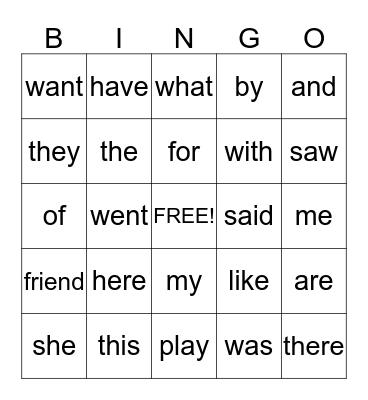Sight Words 2 Bingo Card