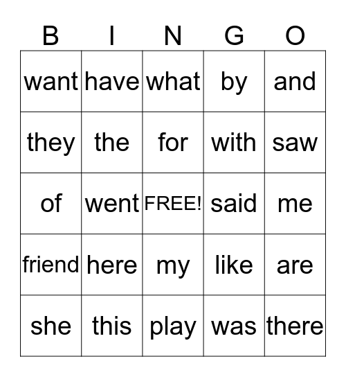 Sight Words 2 Bingo Card