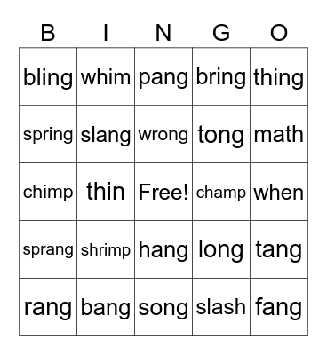 word families & h brothers Bingo Card