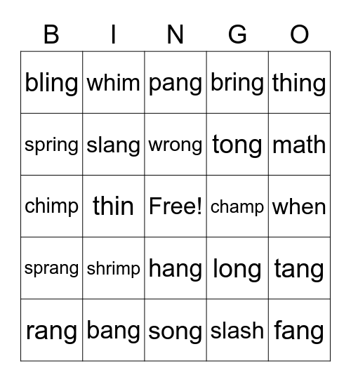 word families & h brothers Bingo Card