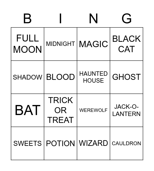 Halloween bingo Card