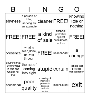 carley's Bingo Card