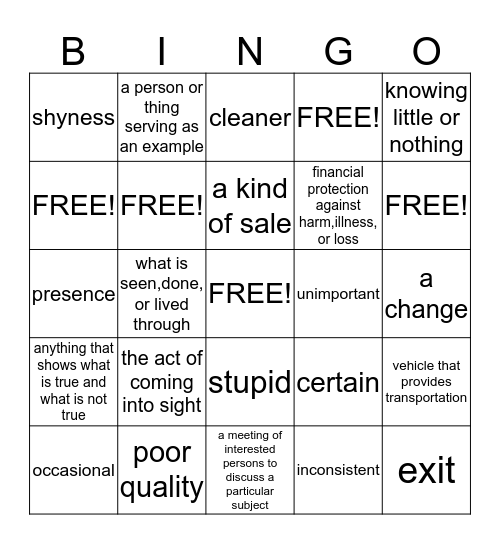 carley's Bingo Card