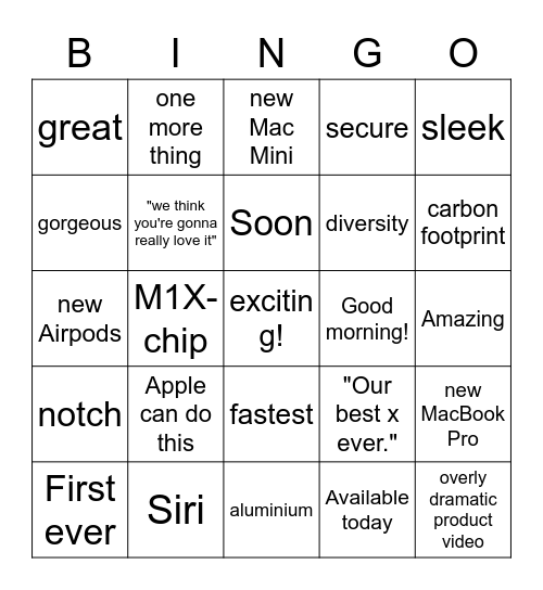 Apple Event Bingo Card