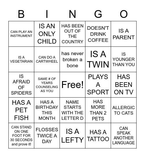 HUMAN SCAVENGER HUNT Bingo Card