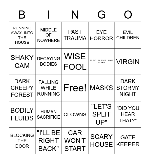 Horror Trope Bingo Card