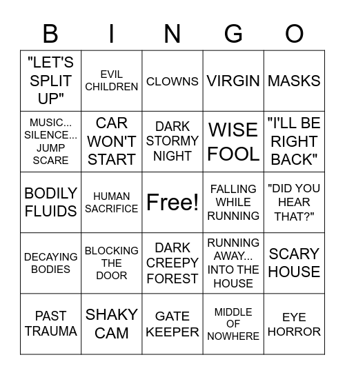 HORROR TROPE BINGO Card