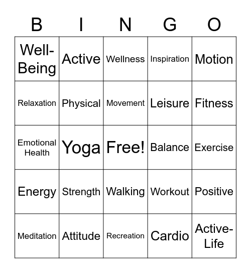 Wellness Bingo Card