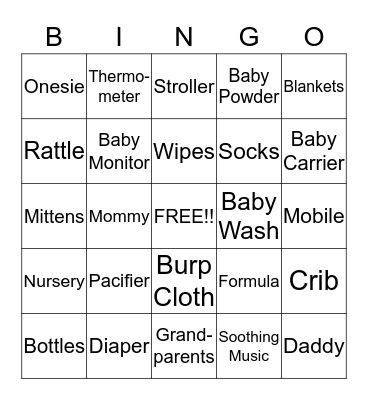 BABY BOY Bingo Card