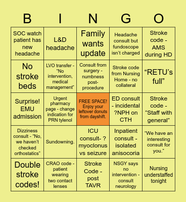 Neuro Night Float Bingo Card