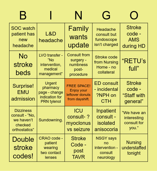 Neuro Night Float Bingo Card