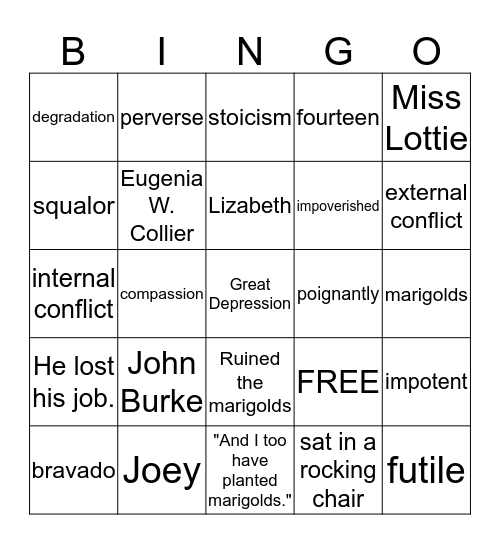 "Marigolds" Bingo Card