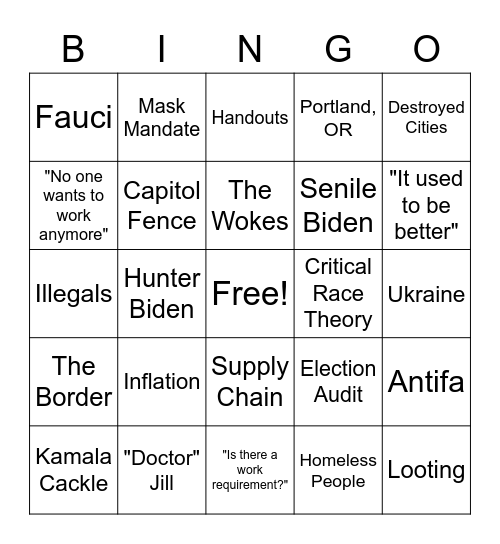 Boomer Bingo 2021 Bingo Card