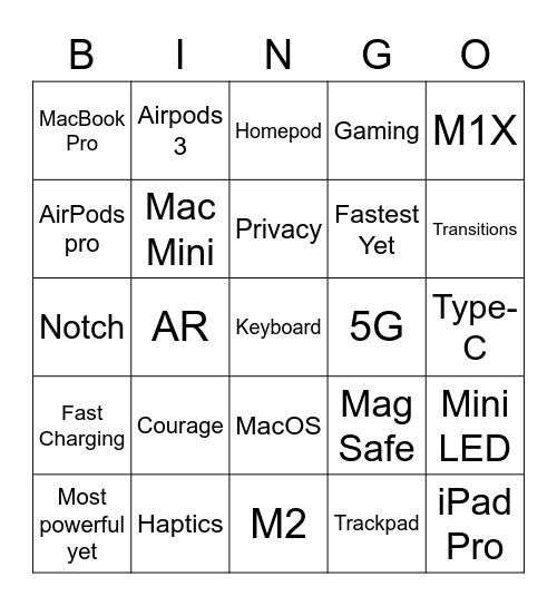 Apple Unleashed Bingo Card