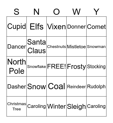 Holiday BINGO Card