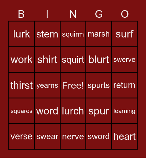 Spelling #5 Bingo Card