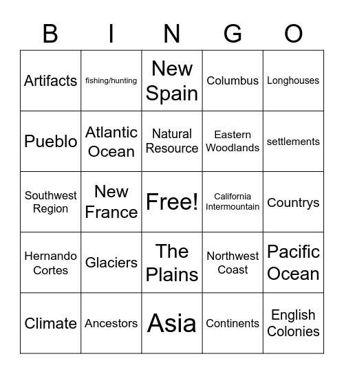 social studies Bingo Card