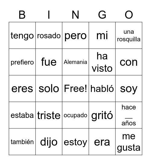 Spanish 10 - Las Vacaciones Bingo Card