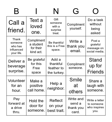 November Gratitude BINGO Card