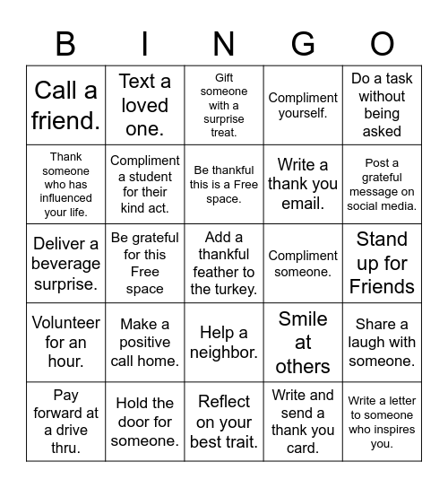 November Gratitude BINGO Card