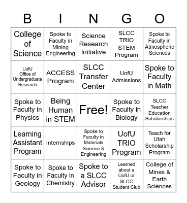STEM Success Fair Bingo Card