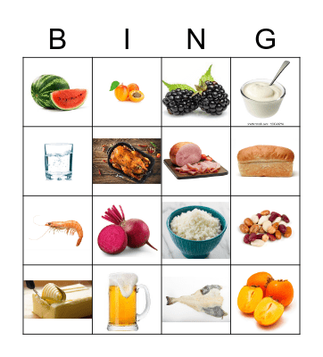 Food and Drinks Bingo Card